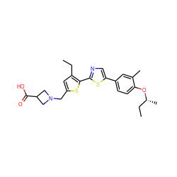 CCc1cc(CN2CC(C(=O)O)C2)sc1-c1ncc(-c2ccc(O[C@H](C)CC)c(C)c2)s1 ZINC000084618754