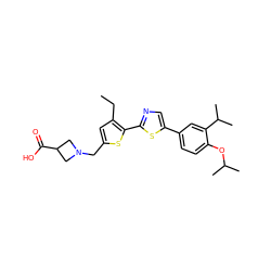 CCc1cc(CN2CC(C(=O)O)C2)sc1-c1ncc(-c2ccc(OC(C)C)c(C(C)C)c2)s1 ZINC000084634792