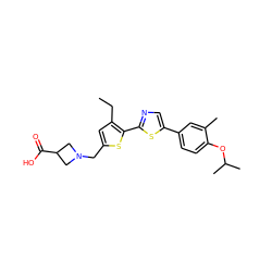 CCc1cc(CN2CC(C(=O)O)C2)sc1-c1ncc(-c2ccc(OC(C)C)c(C)c2)s1 ZINC000084635585