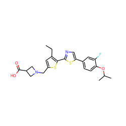 CCc1cc(CN2CC(C(=O)O)C2)sc1-c1ncc(-c2ccc(OC(C)C)c(F)c2)s1 ZINC000084619832