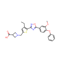 CCc1cc(CN2CC(C(=O)O)C2)sc1-c1noc(-c2ccc(Oc3ccccc3)c(OC)c2)n1 ZINC000073278930