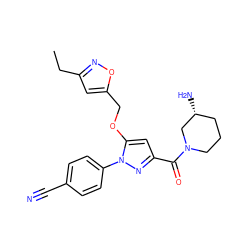 CCc1cc(COc2cc(C(=O)N3CCC[C@@H](N)C3)nn2-c2ccc(C#N)cc2)on1 ZINC001772588014