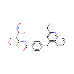 CCc1cc(Cc2ccc(C(=O)N[C@@H]3CCOC[C@@H]3C(=O)NO)cc2)c2ccccc2n1 ZINC000028821962