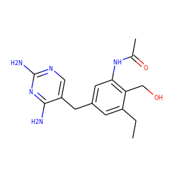 CCc1cc(Cc2cnc(N)nc2N)cc(NC(C)=O)c1CO ZINC000029559930