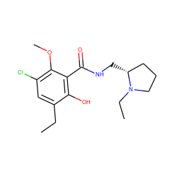 CCc1cc(Cl)c(OC)c(C(=O)NC[C@@H]2CCCN2CC)c1O ZINC000000001395