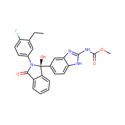 CCc1cc(N2C(=O)c3ccccc3[C@@]2(O)c2ccc3[nH]c(NC(=O)OC)nc3c2)ccc1F ZINC000143061659