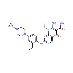 CCc1cc(N2CCN(C3CC3)CC2)ccc1Nc1ncc2c(=O)c(C(N)=O)c(N)n(CC)c2n1 ZINC000118353742