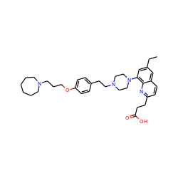 CCc1cc(N2CCN(CCc3ccc(OCCCN4CCCCCC4)cc3)CC2)c2nc(CCC(=O)O)ccc2c1 ZINC000148663783