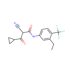 CCc1cc(NC(=O)C(C#N)C(=O)C2CC2)ccc1C(F)(F)F ZINC000100785010