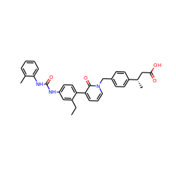 CCc1cc(NC(=O)Nc2ccccc2C)ccc1-c1cccn(Cc2ccc([C@@H](C)CC(=O)O)cc2)c1=O ZINC000040753501