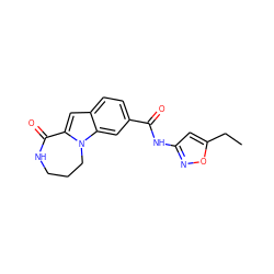 CCc1cc(NC(=O)c2ccc3cc4n(c3c2)CCCNC4=O)no1 ZINC000147712209