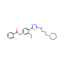 CCc1cc(NC(=O)c2ccccc2F)ccc1-c1nnc(NCCCN2CCCCC2)o1 ZINC000084587937