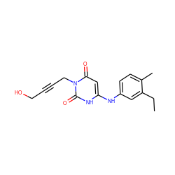 CCc1cc(Nc2cc(=O)n(CC#CCO)c(=O)[nH]2)ccc1C ZINC000013674933