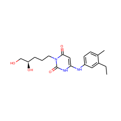 CCc1cc(Nc2cc(=O)n(CCC[C@@H](O)CO)c(=O)[nH]2)ccc1C ZINC000013674920