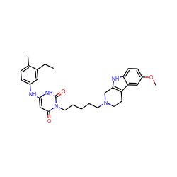 CCc1cc(Nc2cc(=O)n(CCCCCN3CCc4c([nH]c5ccc(OC)cc45)C3)c(=O)[nH]2)ccc1C ZINC000013674986