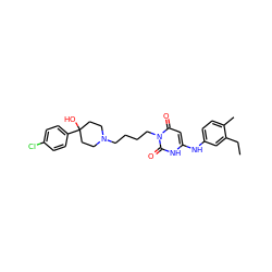 CCc1cc(Nc2cc(=O)n(CCCCN3CCC(O)(c4ccc(Cl)cc4)CC3)c(=O)[nH]2)ccc1C ZINC000013522438