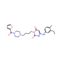 CCc1cc(Nc2cc(=O)n(CCCCN3CCN(C(=O)c4ccco4)CC3)c(=O)[nH]2)ccc1C ZINC000013522453