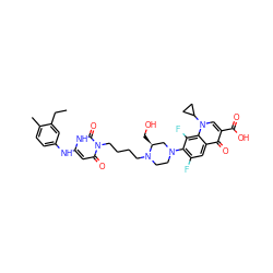 CCc1cc(Nc2cc(=O)n(CCCCN3CCN(c4c(F)cc5c(=O)c(C(=O)O)cn(C6CC6)c5c4F)C[C@@H]3CO)c(=O)[nH]2)ccc1C ZINC000028568938