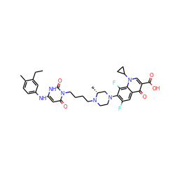 CCc1cc(Nc2cc(=O)n(CCCCN3CCN(c4c(F)cc5c(=O)c(C(=O)O)cn(C6CC6)c5c4F)C[C@H]3C)c(=O)[nH]2)ccc1C ZINC000028568857