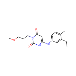 CCc1cc(Nc2cc(=O)n(CCCOC)c(=O)[nH]2)ccc1C ZINC000013674949