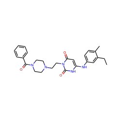 CCc1cc(Nc2cc(=O)n(CCN3CCN(C(=O)c4ccccc4)CC3)c(=O)[nH]2)ccc1C ZINC000013674982