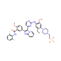 CCc1cc(Nc2nccc(-c3c(-c4ccc(OC)c(C(=O)Nc5c(F)cccc5F)c4)nc4ccccn34)n2)c(OC)cc1N1CCN(CCS(C)(=O)=O)CC1 ZINC000165083490