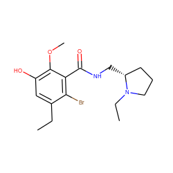 CCc1cc(O)c(OC)c(C(=O)NC[C@@H]2CCCN2CC)c1Br ZINC000064454290