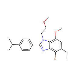 CCc1cc(OC)c2c(nc(-c3ccc(C(C)C)cc3)n2CCOC)c1Br ZINC000058590471