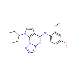 CCc1cc(OC)ccc1Nc1nc2ccnn2c2c1ccn2C(CC)CC ZINC000035878230