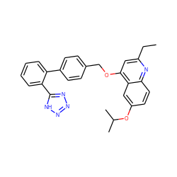 CCc1cc(OCc2ccc(-c3ccccc3-c3nnn[nH]3)cc2)c2cc(OC(C)C)ccc2n1 ZINC000002010356