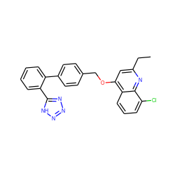 CCc1cc(OCc2ccc(-c3ccccc3-c3nnn[nH]3)cc2)c2cccc(Cl)c2n1 ZINC000013728698