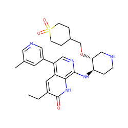 CCc1cc2c(-c3cncc(C)c3)cnc(N[C@@H]3CCNC[C@H]3OCC3CCS(=O)(=O)CC3)c2[nH]c1=O ZINC000473096845