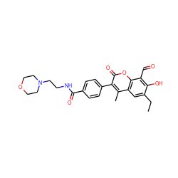 CCc1cc2c(C)c(-c3ccc(C(=O)NCCN4CCOCC4)cc3)c(=O)oc2c(C=O)c1O ZINC000221407581