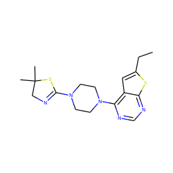 CCc1cc2c(N3CCN(C4=NCC(C)(C)S4)CC3)ncnc2s1 ZINC000198338215