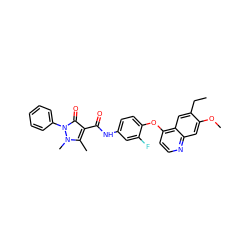 CCc1cc2c(Oc3ccc(NC(=O)c4c(C)n(C)n(-c5ccccc5)c4=O)cc3F)ccnc2cc1OC ZINC000084652613