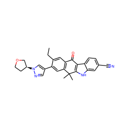 CCc1cc2c(cc1-c1cnn([C@H]3CCOC3)c1)C(C)(C)c1[nH]c3cc(C#N)ccc3c1C2=O ZINC000653773259