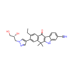 CCc1cc2c(cc1-c1cnn(C[C@@H](O)CO)c1)C(C)(C)c1[nH]c3cc(C#N)ccc3c1C2=O ZINC000653771320