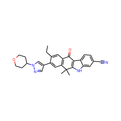 CCc1cc2c(cc1-c1cnn(C3CCOCC3)c1)C(C)(C)c1[nH]c3cc(C#N)ccc3c1C2=O ZINC000653765633