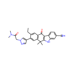 CCc1cc2c(cc1-c1cnn(CC(=O)N(C)C)c1)C(C)(C)c1[nH]c3cc(C#N)ccc3c1C2=O ZINC000653771319