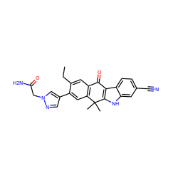 CCc1cc2c(cc1-c1cnn(CC(N)=O)c1)C(C)(C)c1[nH]c3cc(C#N)ccc3c1C2=O ZINC000653771331