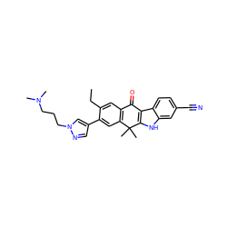 CCc1cc2c(cc1-c1cnn(CCCN(C)C)c1)C(C)(C)c1[nH]c3cc(C#N)ccc3c1C2=O ZINC000653786567