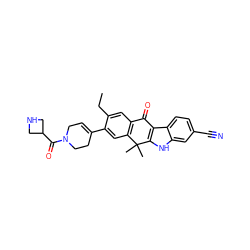 CCc1cc2c(cc1C1=CCN(C(=O)C3CNC3)CC1)C(C)(C)c1[nH]c3cc(C#N)ccc3c1C2=O ZINC000653765512