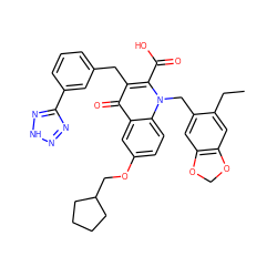 CCc1cc2c(cc1Cn1c(C(=O)O)c(Cc3cccc(-c4nn[nH]n4)c3)c(=O)c3cc(OCC4CCCC4)ccc31)OCO2 ZINC001772602452