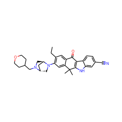 CCc1cc2c(cc1N1C[C@H]3C[C@H]1CN3CC1CCOCC1)C(C)(C)c1[nH]c3cc(C#N)ccc3c1C2=O ZINC000653767655