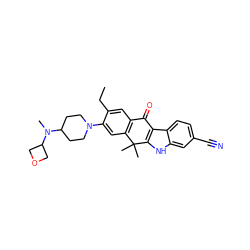 CCc1cc2c(cc1N1CCC(N(C)C3COC3)CC1)C(C)(C)c1[nH]c3cc(C#N)ccc3c1C2=O ZINC000653765610