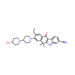 CCc1cc2c(cc1N1CCC(N3CCC(O)CC3)CC1)C(C)(C)c1[nH]c3cc(C#N)ccc3c1C2=O ZINC000114801815