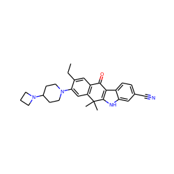 CCc1cc2c(cc1N1CCC(N3CCC3)CC1)C(C)(C)c1[nH]c3cc(C#N)ccc3c1C2=O ZINC000114802320