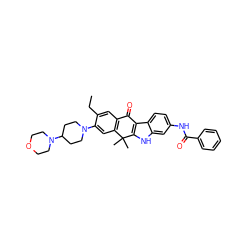 CCc1cc2c(cc1N1CCC(N3CCOCC3)CC1)C(C)(C)c1[nH]c3cc(NC(=O)c4ccccc4)ccc3c1C2=O ZINC000114803094