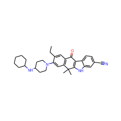 CCc1cc2c(cc1N1CCC(NC3CCCCC3)CC1)C(C)(C)c1[nH]c3cc(C#N)ccc3c1C2=O ZINC000114802191