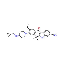 CCc1cc2c(cc1N1CCC(NCC3CC3)CC1)C(C)(C)c1[nH]c3cc(C#N)ccc3c1C2=O ZINC000114802732